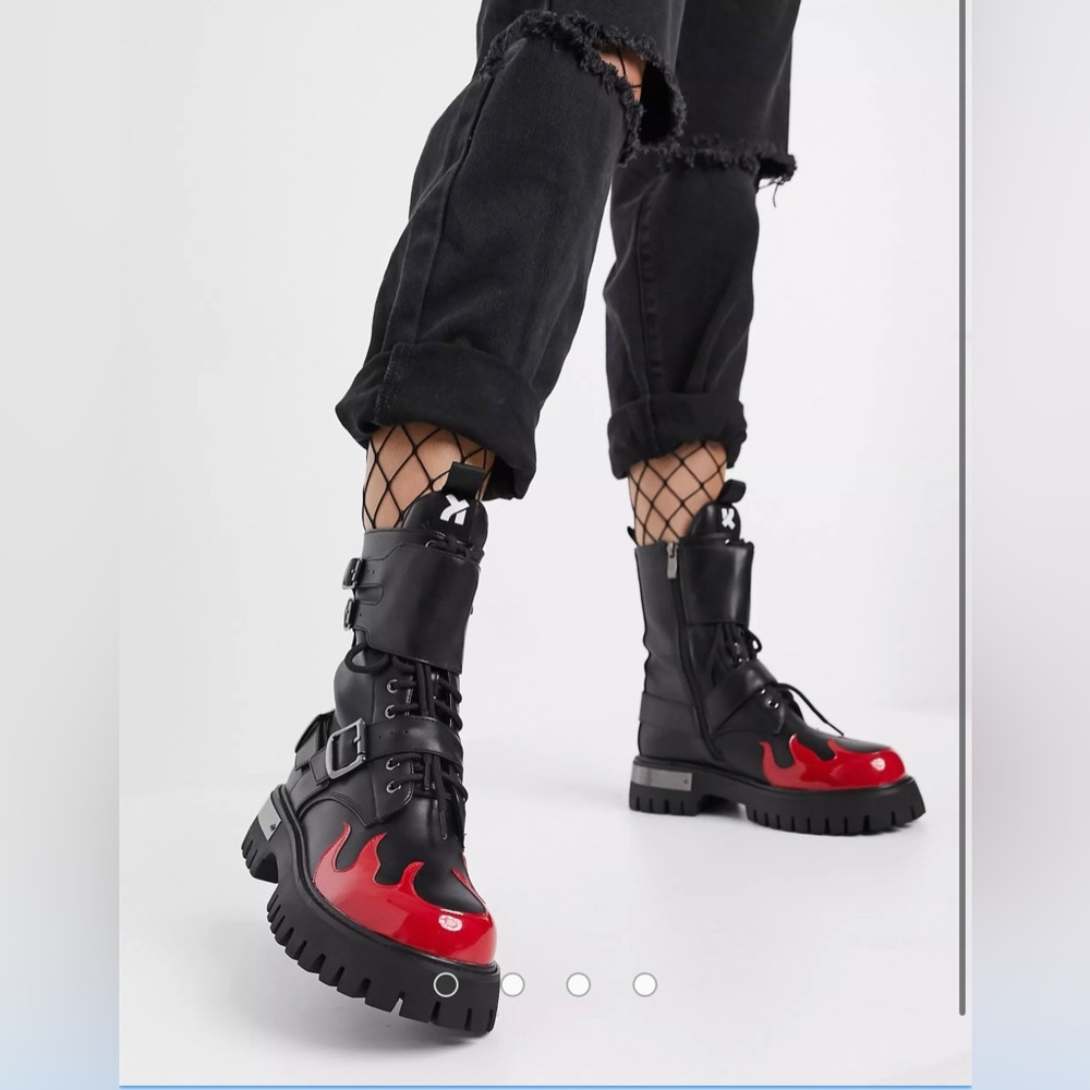 Koi Footwear Fornax vegan chunky ankle boots with metal plating in red